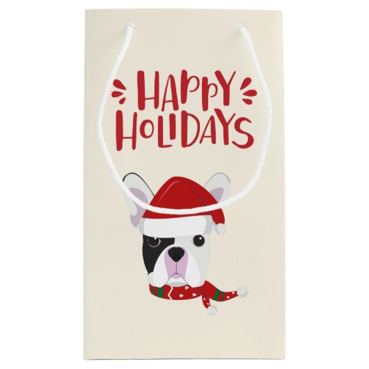 Petit Sac Cadeau Joyeuses fêtes - Cute Père Noël Frenchie - Noël (Dos)