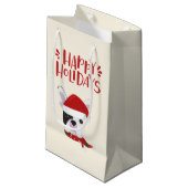 Petit Sac Cadeau Joyeuses fêtes - Cute Père Noël Frenchie - Noël (Devant Angle)