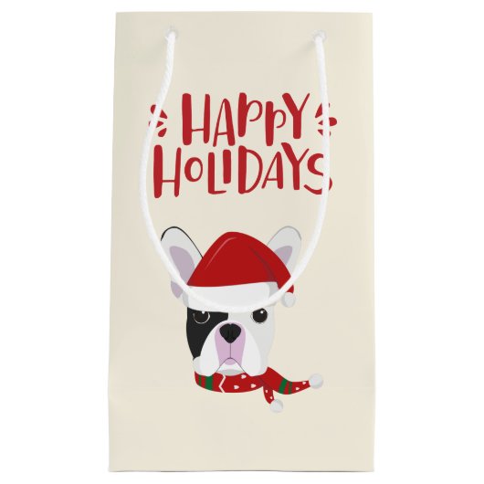 Petit Sac Cadeau Joyeuses fêtes - Cute Père Noël Frenchie - Noël (Devant)