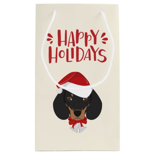 Petit Sac Cadeau Joyeuses fêtes - Jote Père Noël Dachshund - Noël (Dos)
