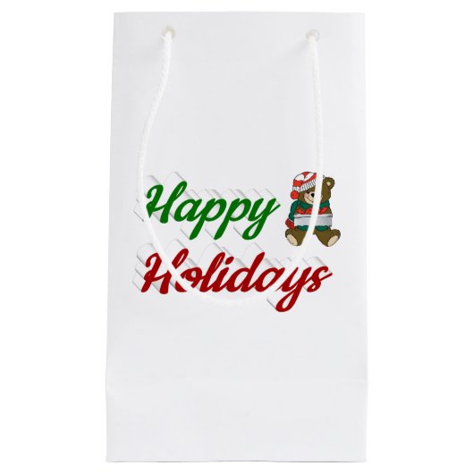 Petit Sac Cadeau Joyeuses fêtes Teddy Bear script de Noël (Devant)