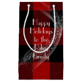 Petit Sac Cadeau Joyeuses vacances rouge noir buffle plaid (Devant)