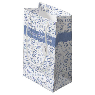 Petit Sac Cadeau Joyeux 105e anniversaire bleu et blanc Motif numér