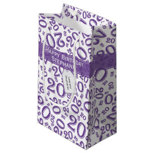 Petit Sac Cadeau Joyeux 20e anniversaire Random Number Motif pourpr
