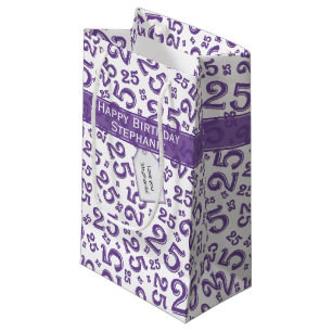 Petit Sac Cadeau Joyeux 25e anniversaire Random Number Motif pourpr