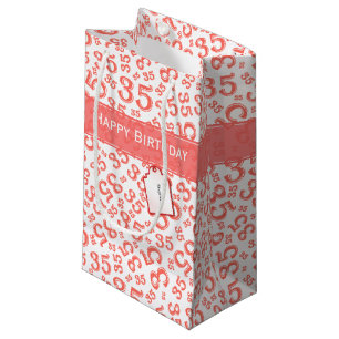 Petit Sac Cadeau Joyeux 35e anniversaire Numéro Motif Coral/Blanc