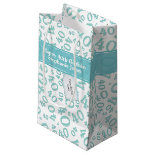 Petit Sac Cadeau Joyeux 40e anniversaire Numéro Motif Turquoise/bla