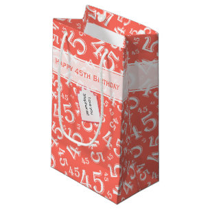 Petit Sac Cadeau Joyeux 45e anniversaire Numéro Motif Coral/Blanc