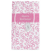 Petit Sac Cadeau Joyeux 50e anniversaire Numéro Motif rose/blanc (Devant)