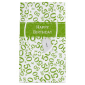 Petit Sac Cadeau Joyeux 50e anniversaire Numéro Motif Vert/Blanc (Devant)