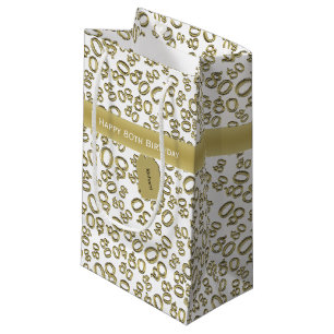 Petit Sac Cadeau Joyeux 80e anniversaire Gold et blanc Motif numéri
