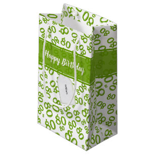 Petit Sac Cadeau Joyeux 80e Motif de numéros au hasard vert/blanc