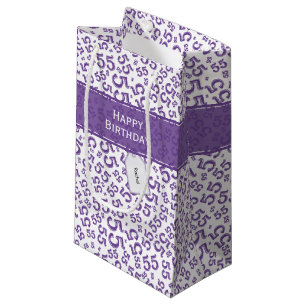 Petit Sac Cadeau Joyeux Anniversaire Âge 55 Numéro Motif Pourpre/Bl