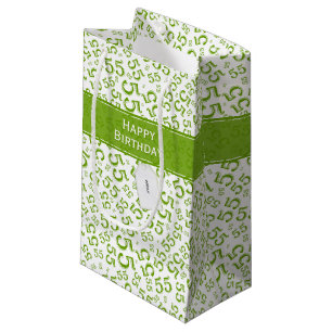 Petit Sac Cadeau Joyeux anniversaire Age 55 Numéro Motif Vert/Blanc