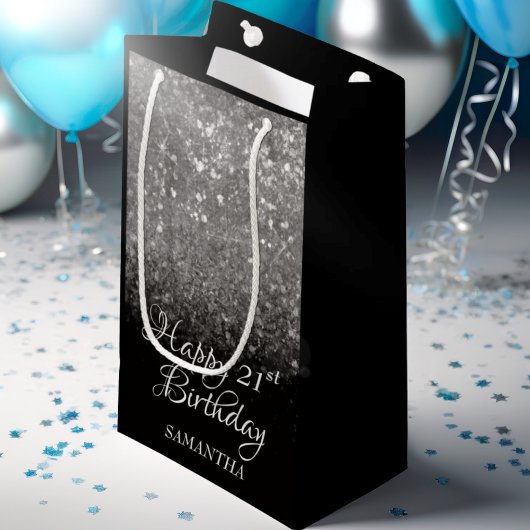 Petit Sac Cadeau Joyeux anniversaire argent et Parties scintillant