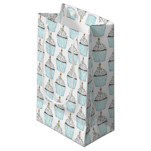 Petit Sac Cadeau Joyeux Anniversaire Bleu Cupcake Sprinkles Frostin