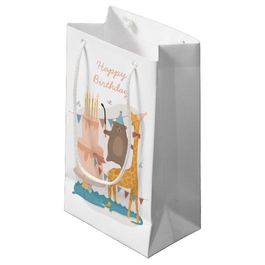 Petit Sac Cadeau Joyeux anniversaire. De mignons animaux. Funny our (Devant Angle)