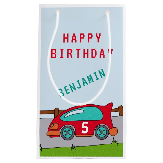 Petit Sac Cadeau Joyeux Anniversaire De Voiture De Course Rouge Zazzle Be