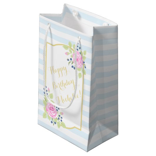 Petit Sac Cadeau Joyeux Anniversaire Fancy Rose Blueberry Cadeau Sa (Devant Angle)