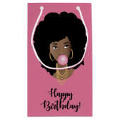 Petit Sac Cadeau Joyeux anniversaire ! Femme noire, Bubblegum, Rose (Dos)