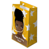 Petit Sac Cadeau Joyeux anniversaire ! Femme noire, Étoiles blanche (Dos Angle)