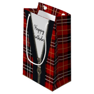 Petit Sac Cadeau Joyeux Anniversaire Fermeture Éclair Sur Carreaux