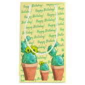 Petit Sac Cadeau Joyeux Anniversaire Fleur Jaune Poted Cactus (Devant)