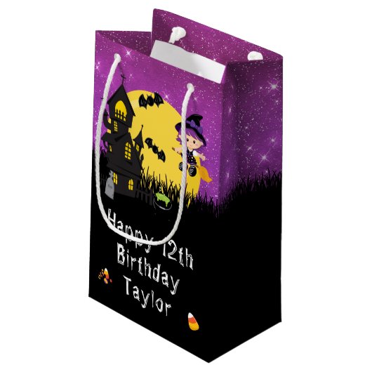 Petit Sac Cadeau Joyeux Anniversaire Halloween sorcière pourpre (Dos Angle)