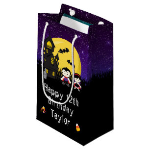 Petit Sac Cadeau Joyeux anniversaire Halloween Vampires violet