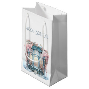 Petit Sac Cadeau Joyeux Anniversaire Hiver Bleu rose Vitre victorie