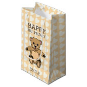 Petit Sac Cadeau Joyeux Anniversaire mignon Ours Teddy avec Coeurs (Devant Angle)
