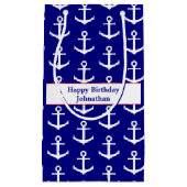 Petit Sac Cadeau Joyeux anniversaire Nautique Rouge Blanc et Ancres (Devant)