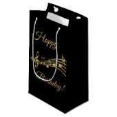Petit Sac Cadeau Joyeux Anniversaire noir notes de musique (Devant Angle)