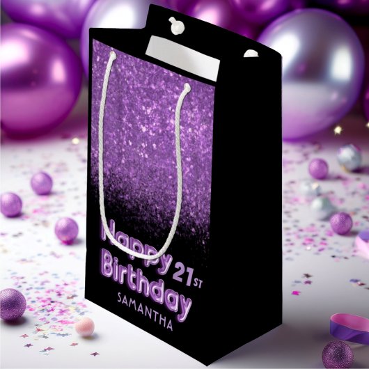 Petit Sac Cadeau Joyeux Anniversaire Parties scintillant violette é