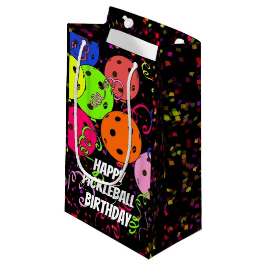 Petit Sac Cadeau Joyeux Anniversaire Pickleball Ballons Confetti No (Devant Angle)