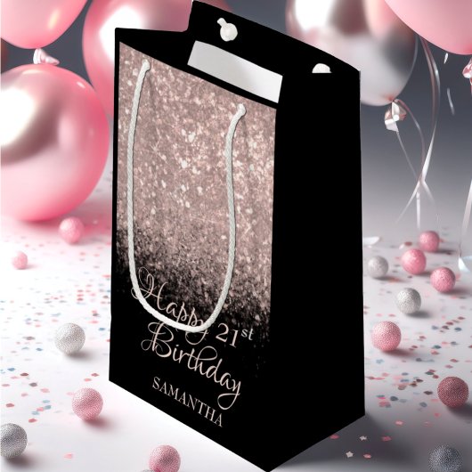 Petit Sac Cadeau Joyeux anniversaire Rose Gold & Black Parties scin