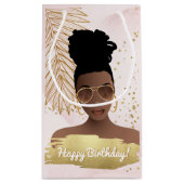 Petit Sac Cadeau Joyeux anniversaire, rose & or, Tropical (Dos)