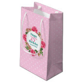 Petit Sac Cadeau Joyeux Anniversaire Rose Rouge Blanc Pétunia Polka (Dos Angle)