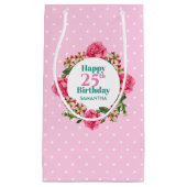 Petit Sac Cadeau Joyeux Anniversaire Rose Rouge Blanc Pétunia Polka (Devant)