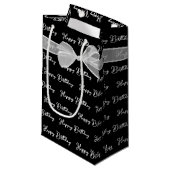 Petit Sac Cadeau Joyeux Bow Anniversaire sur Noir (Devant Angle)