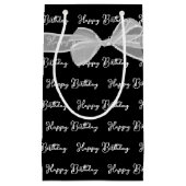 Petit Sac Cadeau Joyeux Bow Anniversaire sur Noir (Devant)