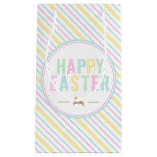 Petit Sac Cadeau Joyeux Bunny Pâques Pastel Stripe
