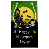Petit Sac Cadeau Joyeux Halloween Monstres Green (Dos)