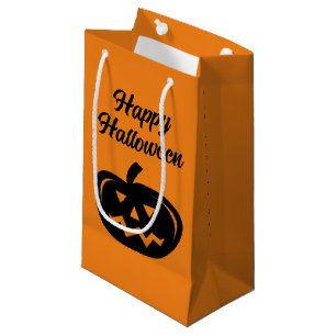 Petit Sac Cadeau Joyeux Halloween noir et orange jack une lanterne