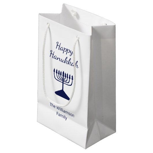 Petit Sac Cadeau Joyeux Hanoukka Blue Menorah Holiday (Devant Angle)
