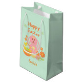 Petit Sac Cadeau Joyeux lapin rose de Pâques et fleurs (Dos Angle)