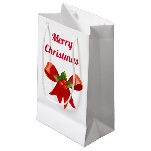 Petit Sac Cadeau Joyeux Noël à Red Bow (Devant Angle)