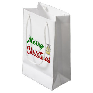 Petit Sac Cadeau Joyeux Noël Angel rouge vert script