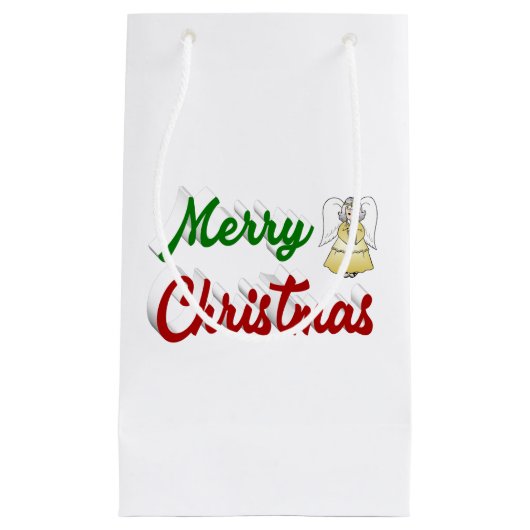 Petit Sac Cadeau Joyeux Noël Angel rouge vert script (Devant)