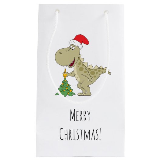 Petit Sac Cadeau Joyeux Noël Arbre mignonne Dinosaure Santa Hat (Devant)